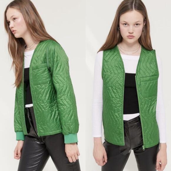 Stussy Women's Quilted Jacket Vest Convertible Nylon Ranch Green Streetwear M - Picture 1 of 14